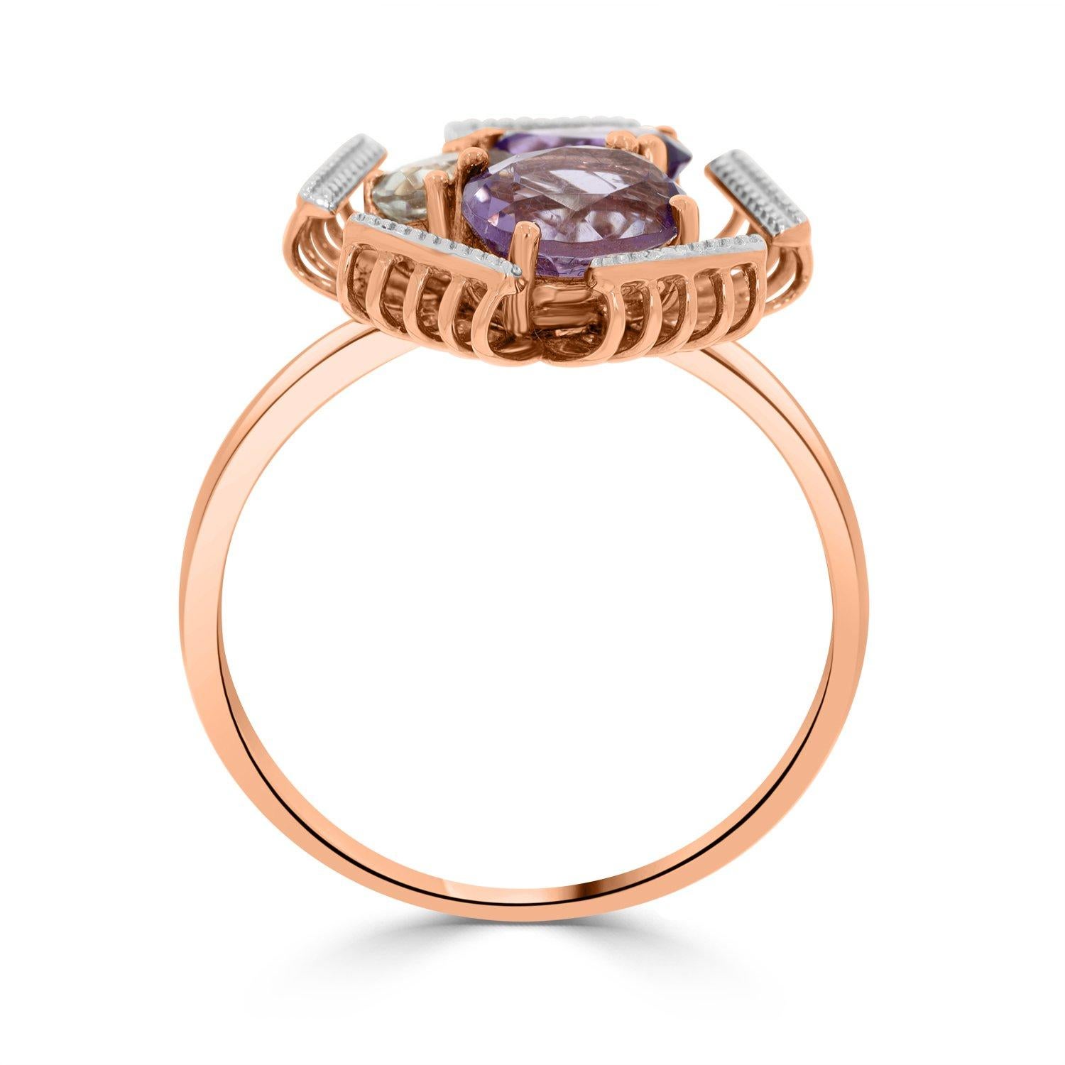 Women's 1.25tct Amethyst and Prasiolite Ring in 14K Rose Gold