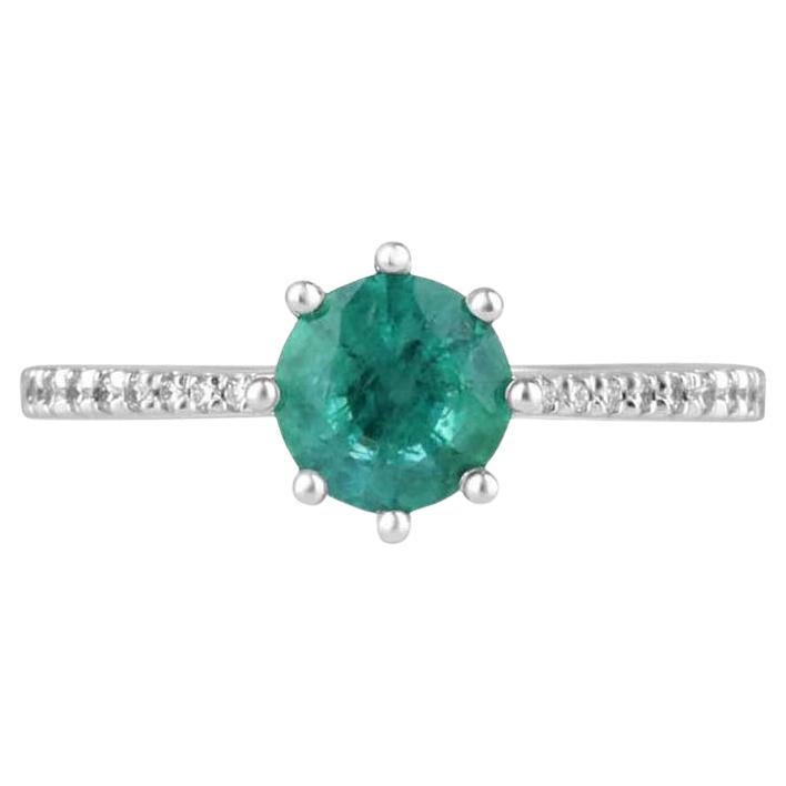 Bague solitaire à 8 griffes en or 585 avec émeraude vert bleuté de 14 carats et diamants 1,25 cw