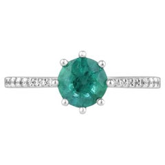 Bague solitaire à 8 griffes en or 585 avec émeraude vert bleuté de 14 carats et diamants 1,25 cw