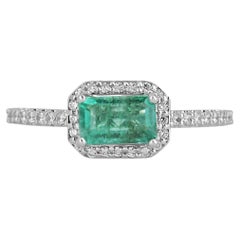 1.25tcw 14K Natural Emerald-Emerald Cut & Diamond Halo Engagement Ring