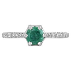 1.25tcw 14K Natural Emerald-Round Cut & Diamond Shank White Gold Engagement Ring