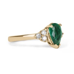1.25tcw Pear Emerald & Diamond Accent 7 Stone Promise engagement 14K Gold Ring