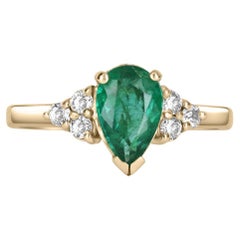 1,25tcw Birne Smaragd & Diamant Akzent 7 Stein Promise Verlobungsring 14K Gold