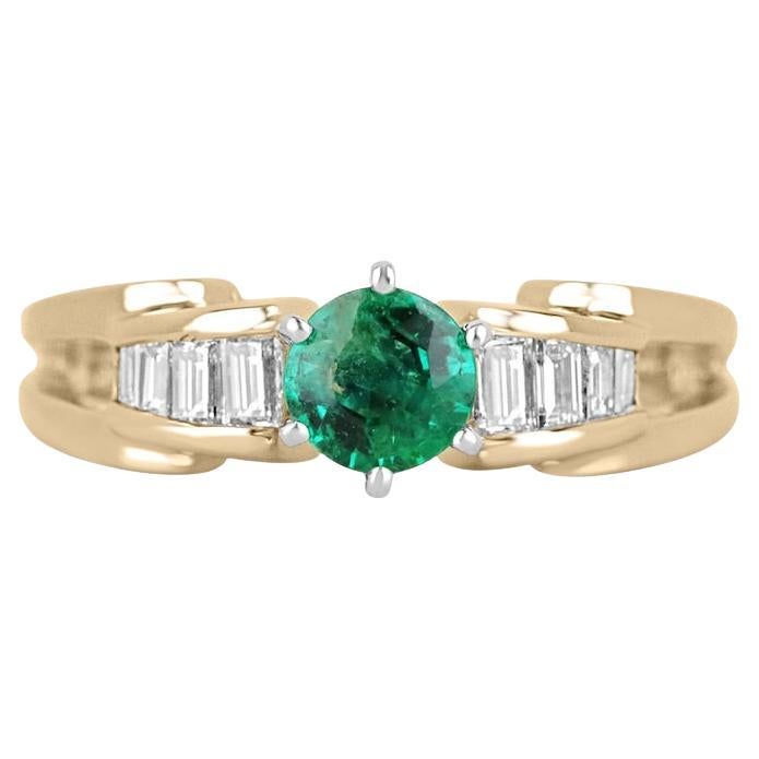 1.25tcw 14K Round Emerald & Diamond Ring - Rich Green 6-Prong Split Shank Design