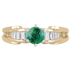 1.25tcw 14K Round Emerald & Diamond Ring - Rich Green 6-Prong Split Shank Design