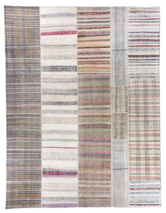 12.5x16.5 Ft Tappeto di stracci colorati in cotone a righe oversize, regolabile, Rug & Kilim vintage