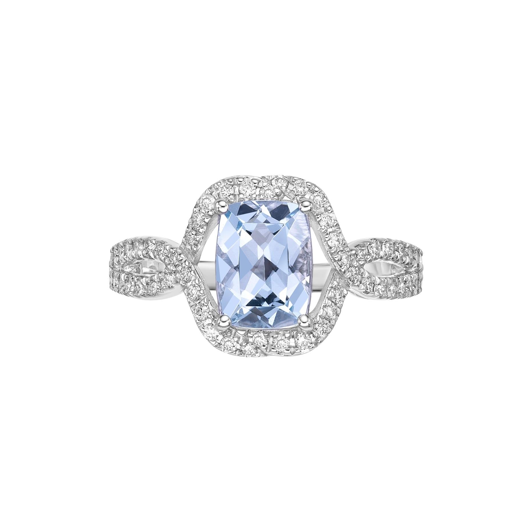 Contemporary 1.26 Carat Aquamarine Fancy Ring in 18Karat White Gold with White Diamond.   For Sale