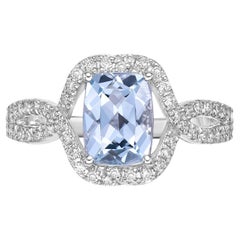 Bague fantaisie aigue-marine de 1,26 carat en or blanc 18 carats avec diamant blanc.  