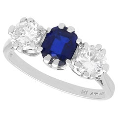 1.26 Carat Basaltic Sapphire and 0.94 Carat Diamond Platinum Trilogy Ring 2007
