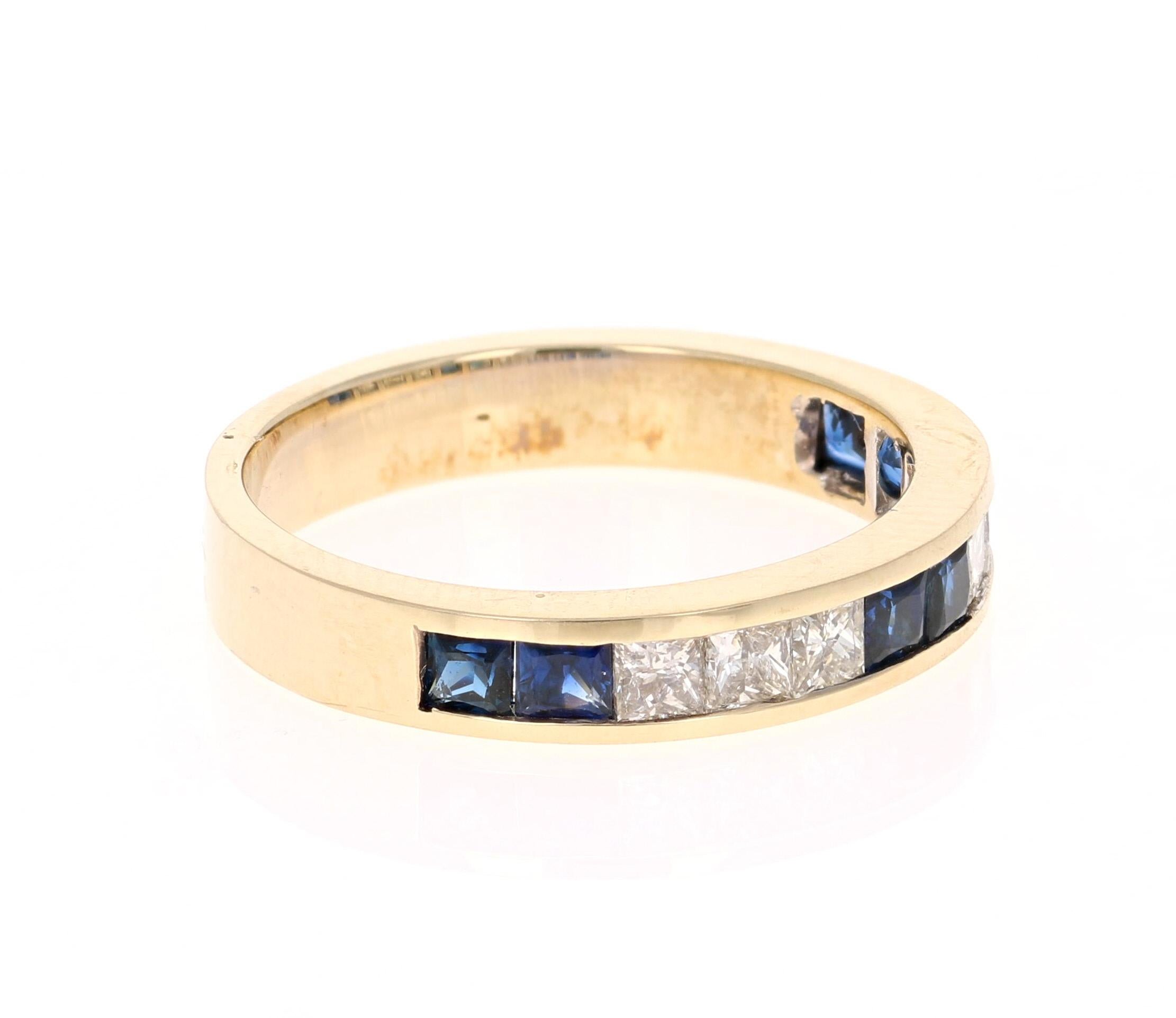 Charming Sapphire & Diamond Band!

This band has 6 Blue Square Cut Sapphires weighing 0.73 Carats and 6 Princess Cut Diamonds weighing 0.53 Carats. The total carat weight of the band is 1.26 Carats. The thickness of the band is 4 mm. 

The ring is