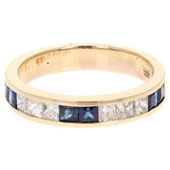 1.26 Carat Blue Sapphire Diamond 14 Karat Yellow Gold Band