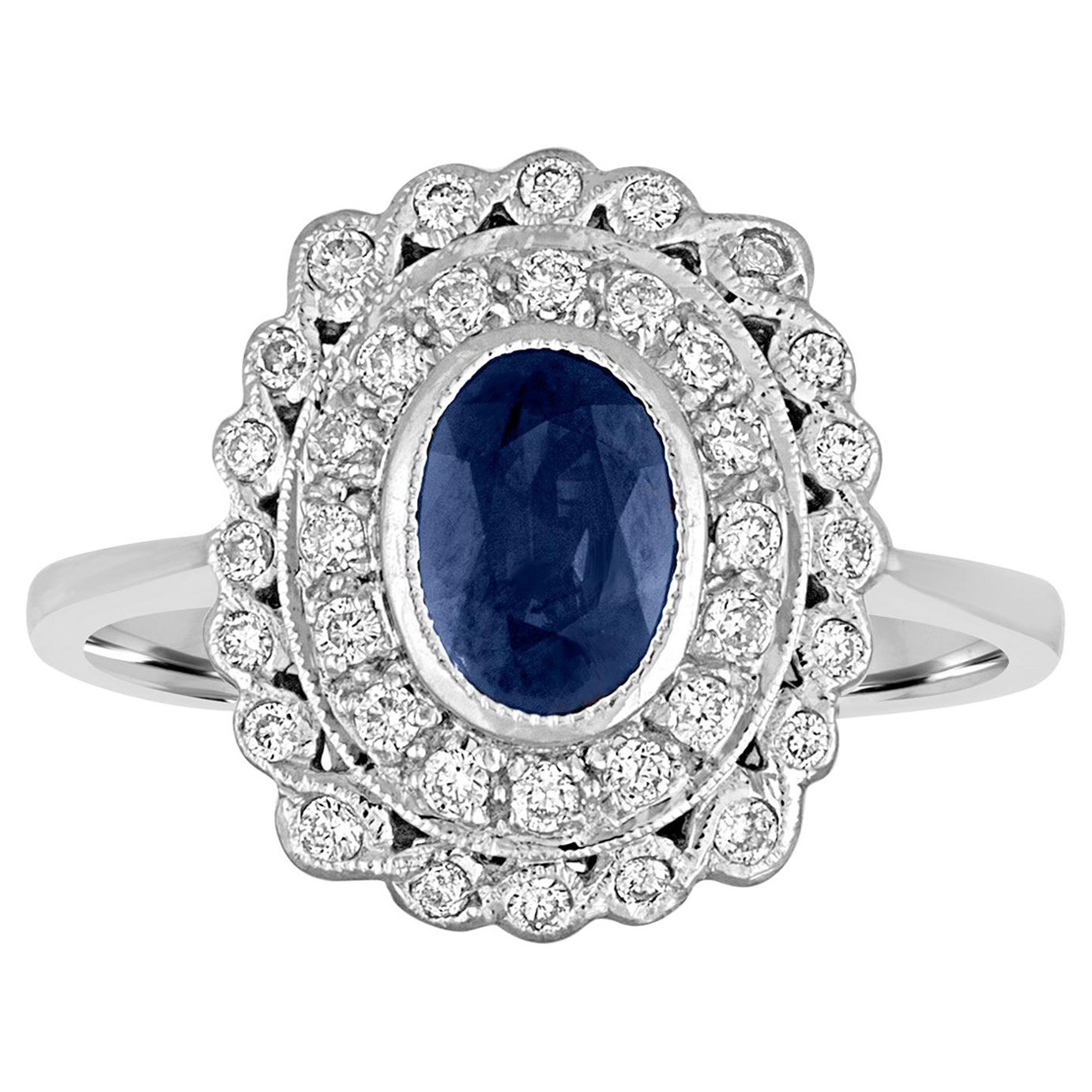 Bague en or avec saphir bleu de 1,26 carat et diamants