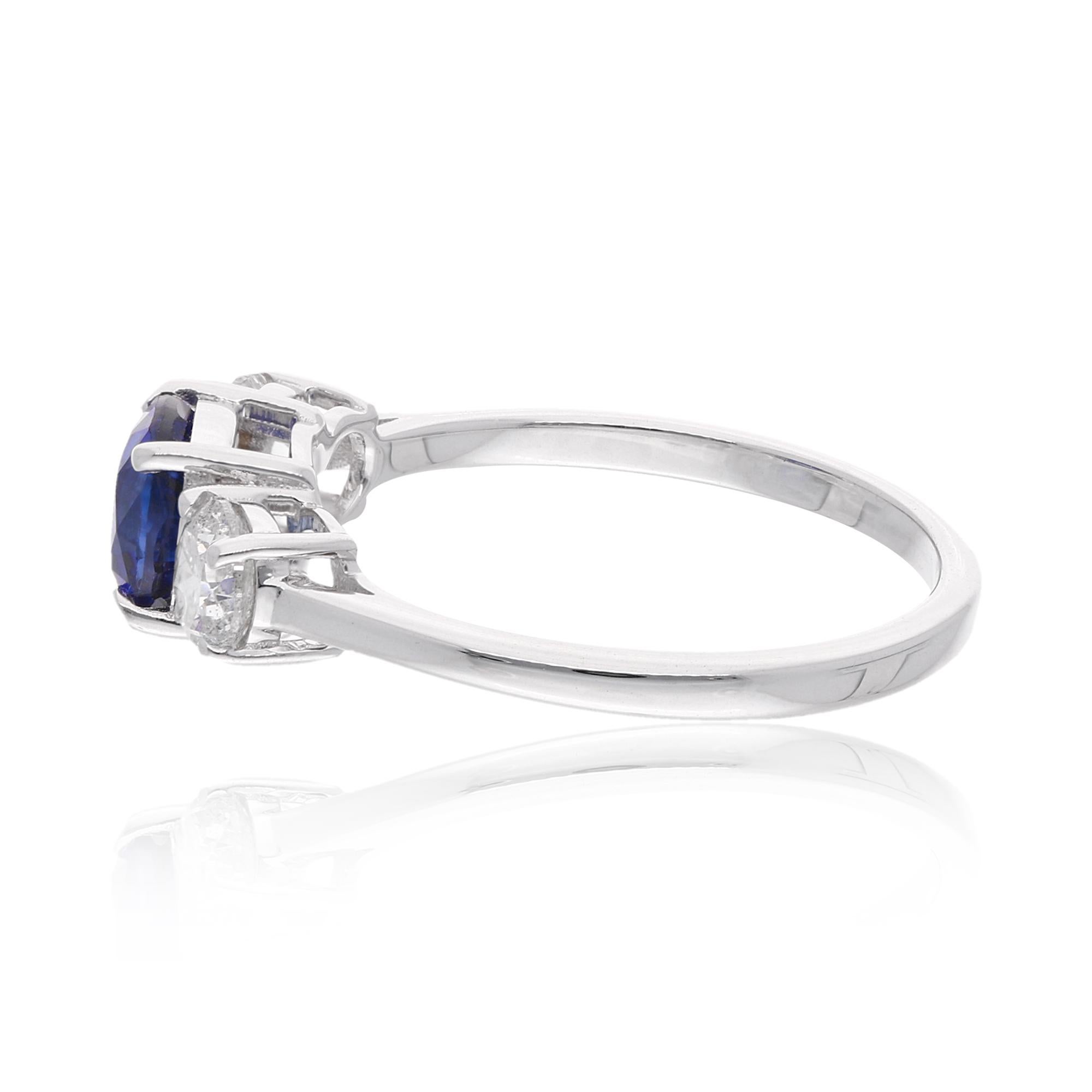 1.26 Carat Blue Sapphire Promise Ring 0.75 Ct SI/H Diamond 18 Karat White Gold In New Condition For Sale In Diera, Dubai