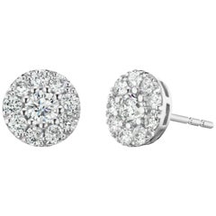 1.26 Carat Conflict Free Diamond Cluster Circle Earrings in 14 Karat White Gold