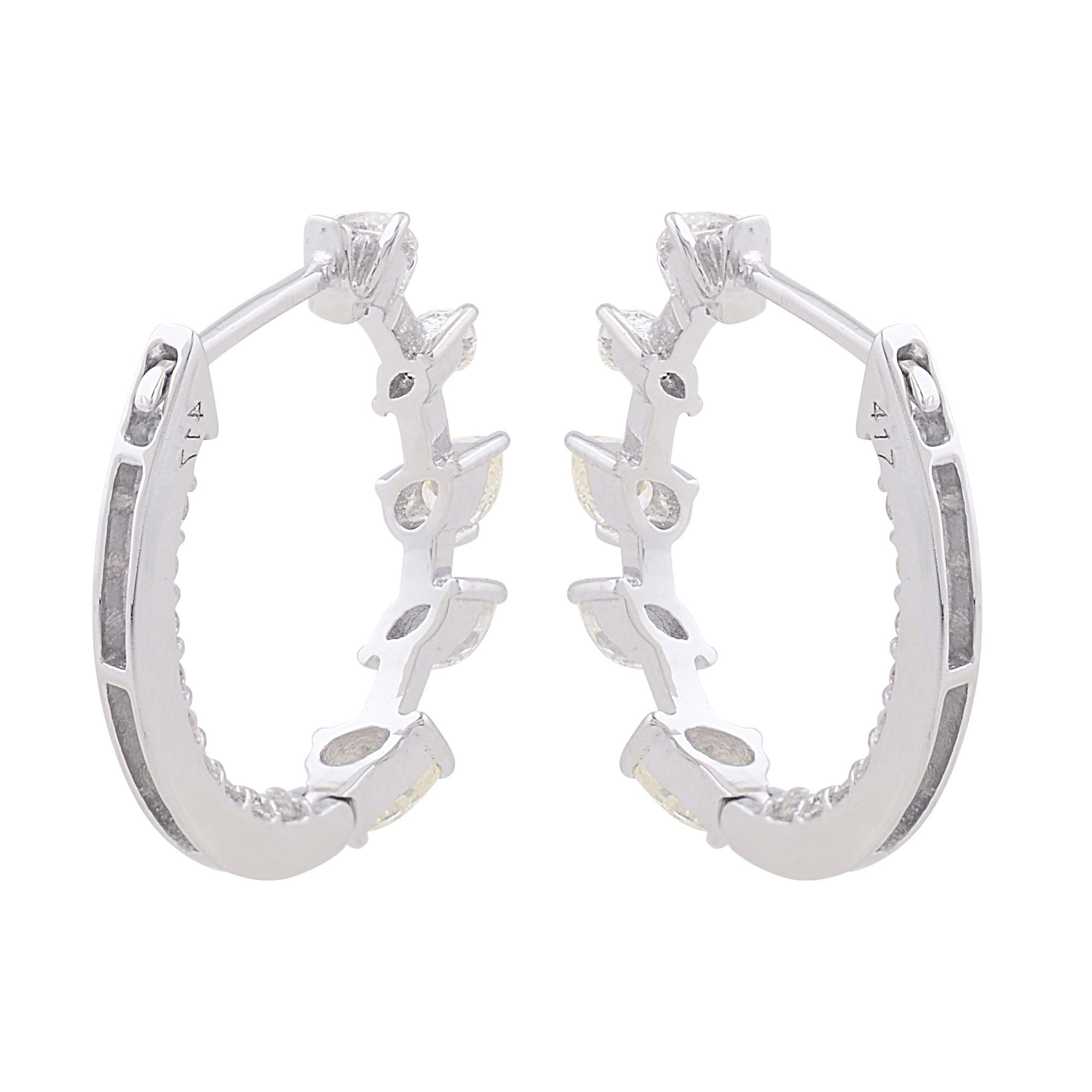 Women's 1.26 Carat Diamond Pave Huggies Hoop Earrings Solid 10k White Gold Fine Jewelry For Sale