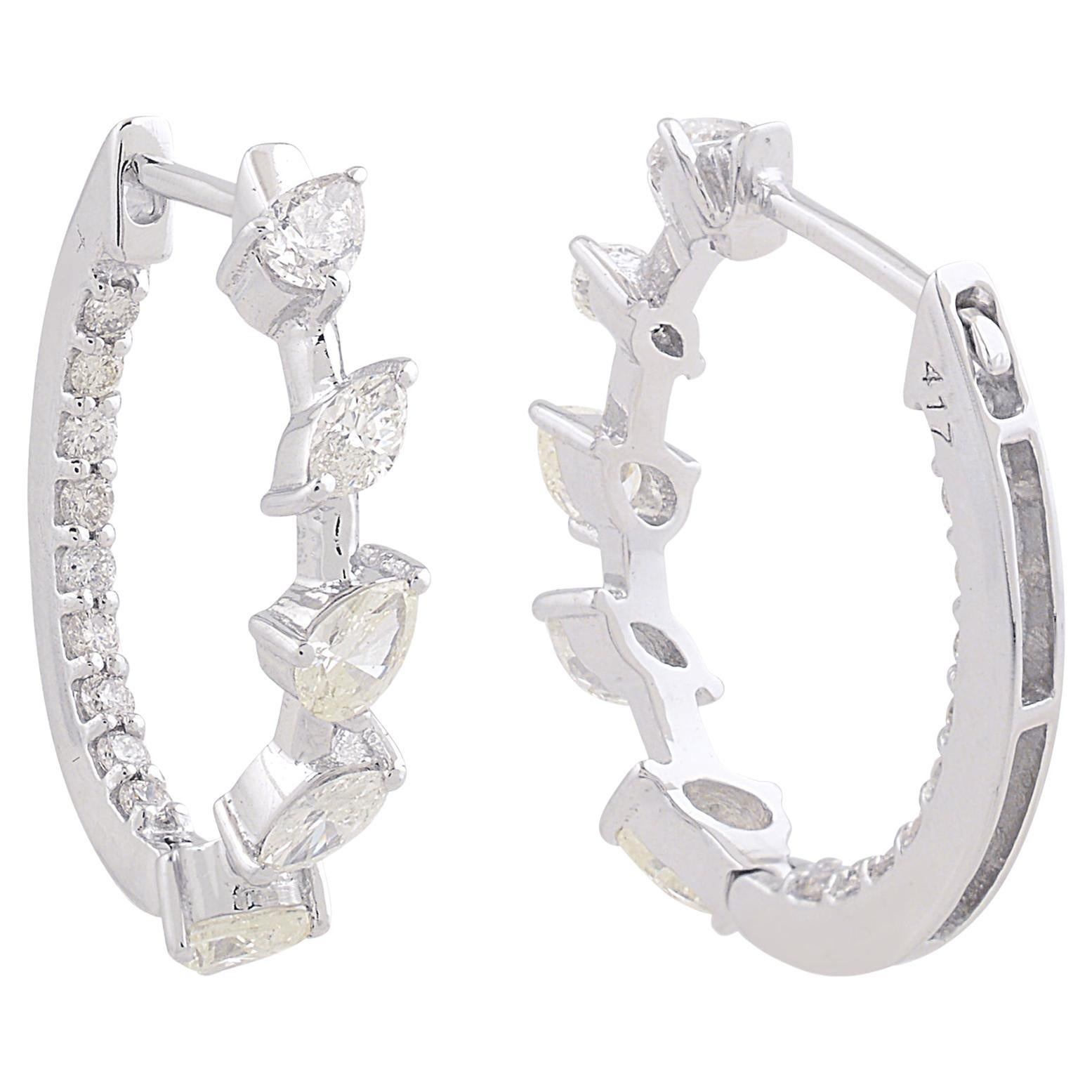 1.26 Carat Diamond Pave Huggies Hoop Earrings Solid 10k White Gold Fine Jewelry For Sale