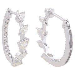 1.26 Carat Diamond Pave Huggies Hoop Earrings Solid 10k White Gold Fine Jewelry
