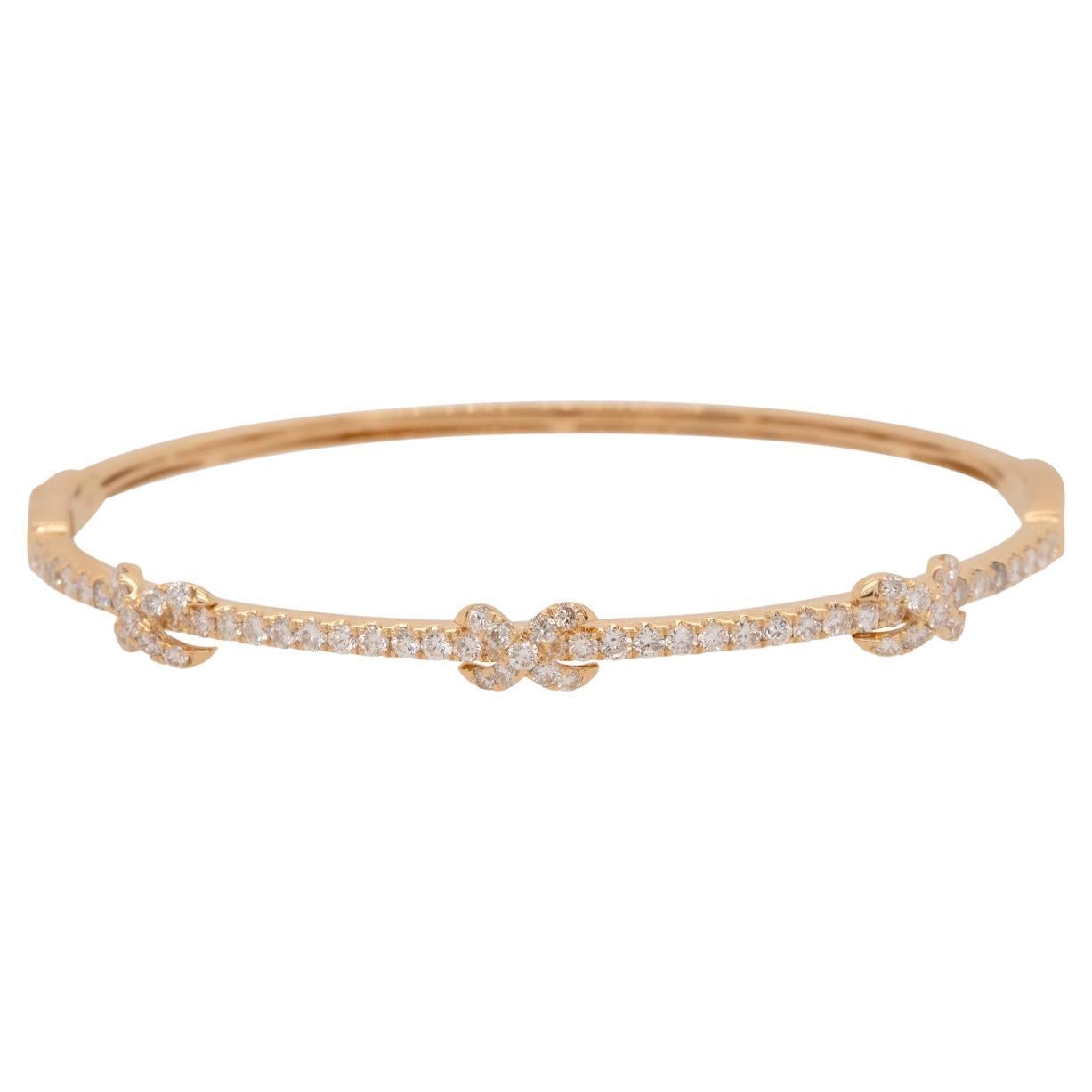 1.26 Carat Diamond Pave Triple Knot Bangle Bracelet 18 Karat in Stock For Sale