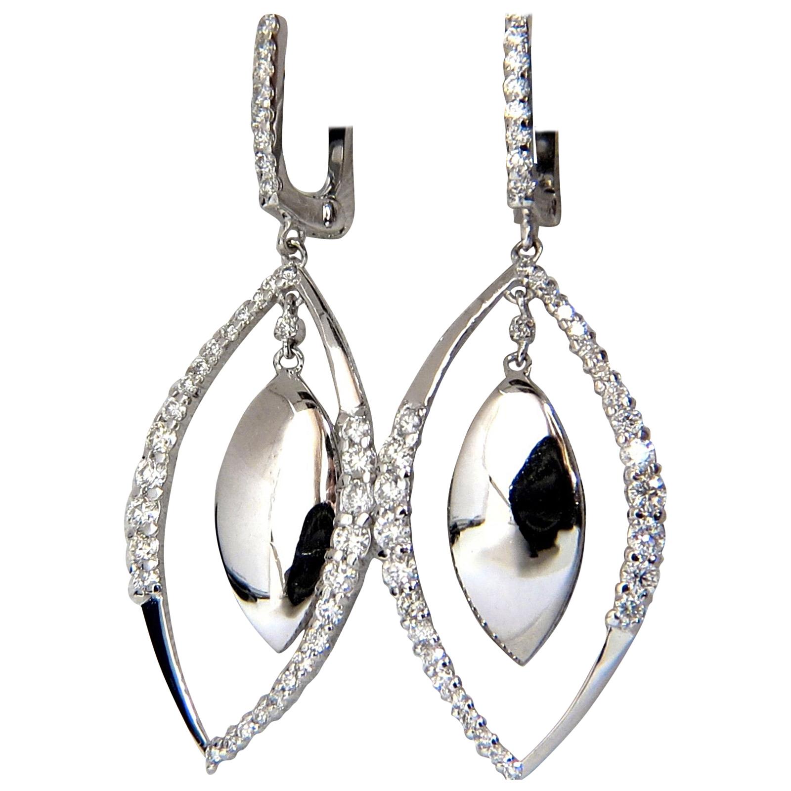 Pendants d'oreilles et boucles d'oreilles en or 14 carats avec diamants de forme marquise de 1,26 carat G/VS en vente