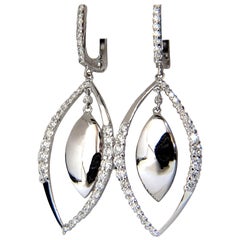 Pendants d'oreilles et boucles d'oreilles en or 14 carats avec diamants de forme marquise de 1,26 carat G/VS