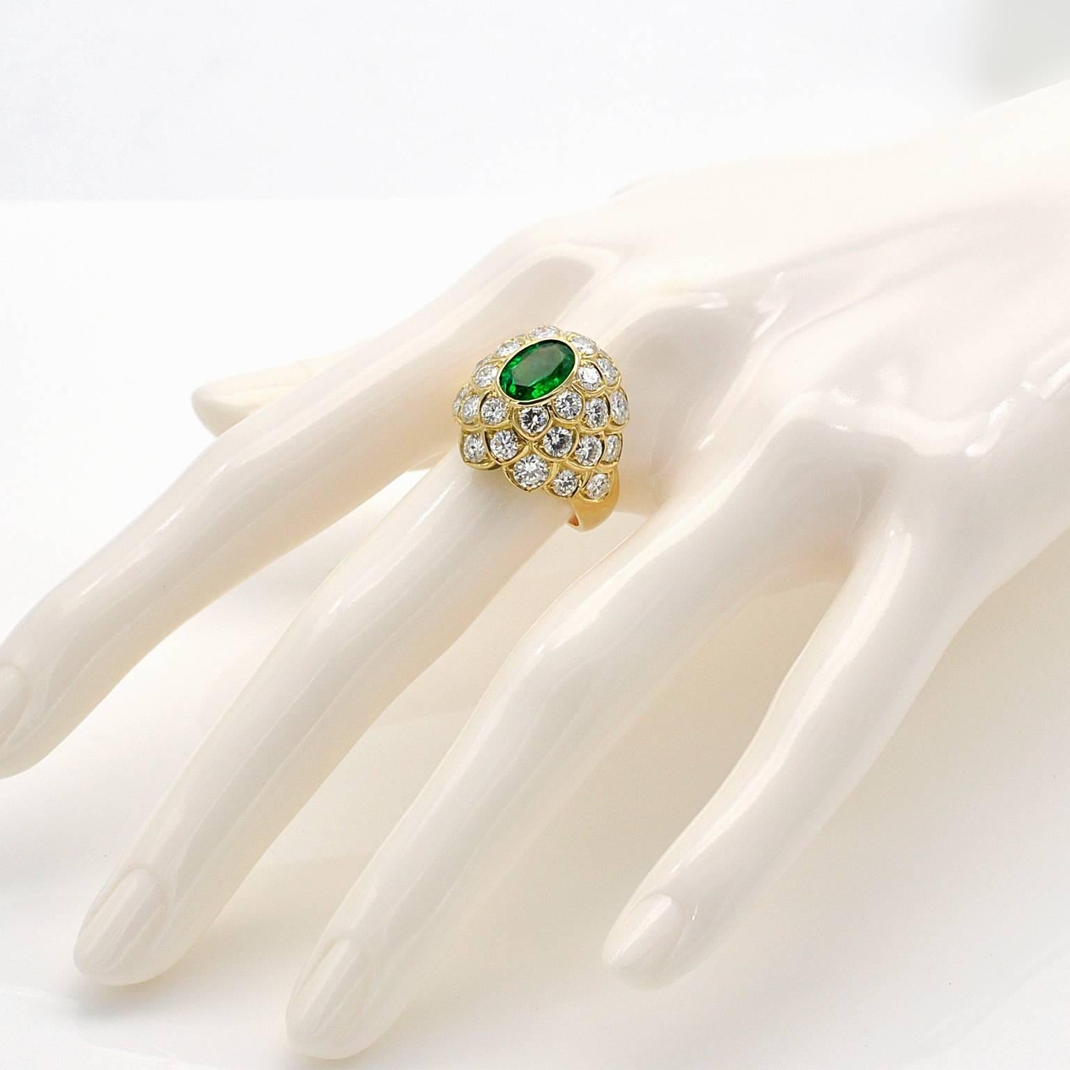 Women's 1, 26 Carat Emerald Diamond 18 Karat Yellow Gold Cocktail Ring