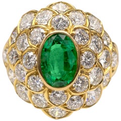 1, 26 Carat Emerald Diamond 18 Karat Yellow Gold Cocktail Ring