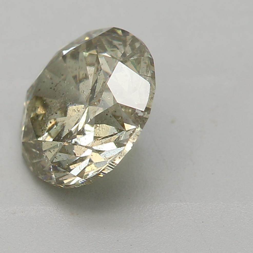 Round Cut 1.26 Carat Fancy Grayish Greenish Yellow Round cut diamond I2 Clarity GIA Cert For Sale
