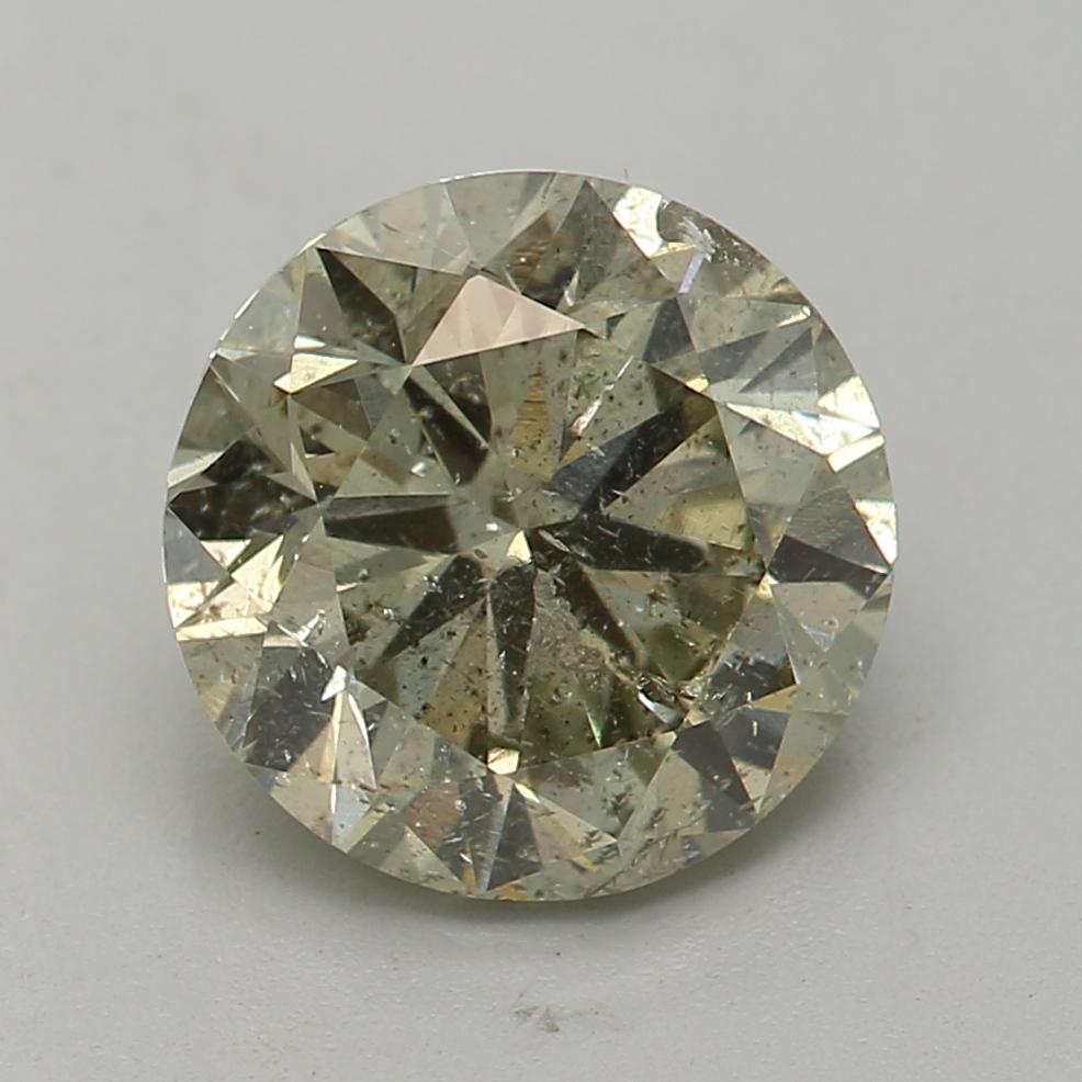 1.26 Carat Fancy Grayish Greenish Yellow Round cut diamond I2 Clarity GIA Cert For Sale 1