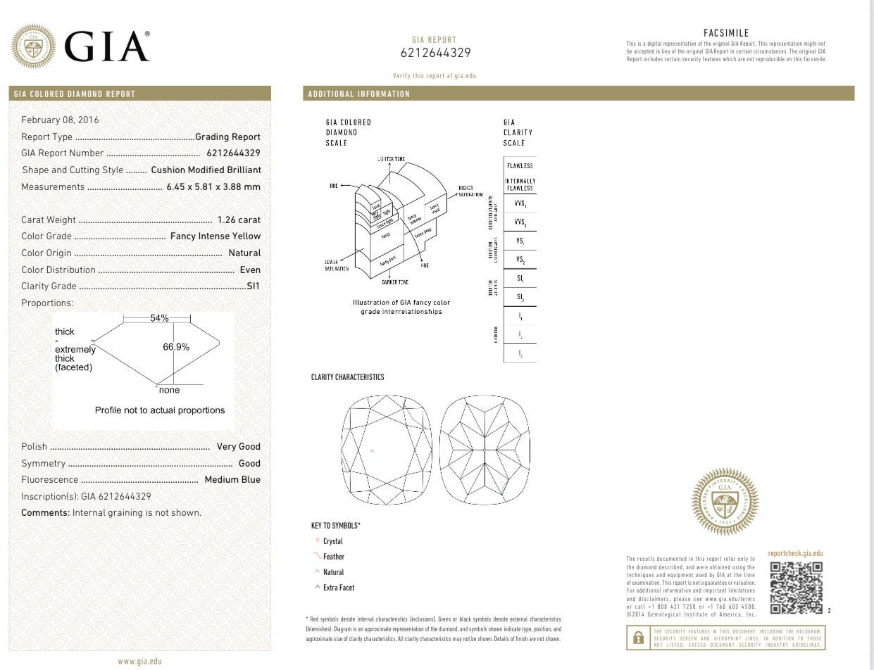 1.26 Carat Fancy Intense Yellow Diamond Ring & Pendant Convertible GIA Certified For Sale 1