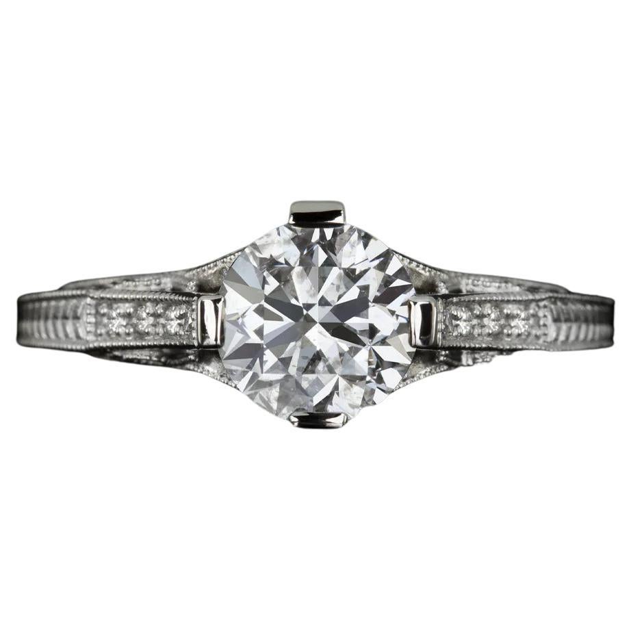 1.26 Carat G-H Color SI Clarity Diamond Vintage Style Engagement White Gold Ring For Sale