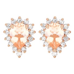 1.26 Carat Morganite and Diamond 14 Karat Rose Gold Earring