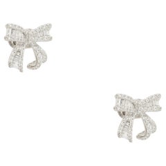 1.26 Carat Mosaic Diamond Bow Shaped Earrings 18 Karat In Stock