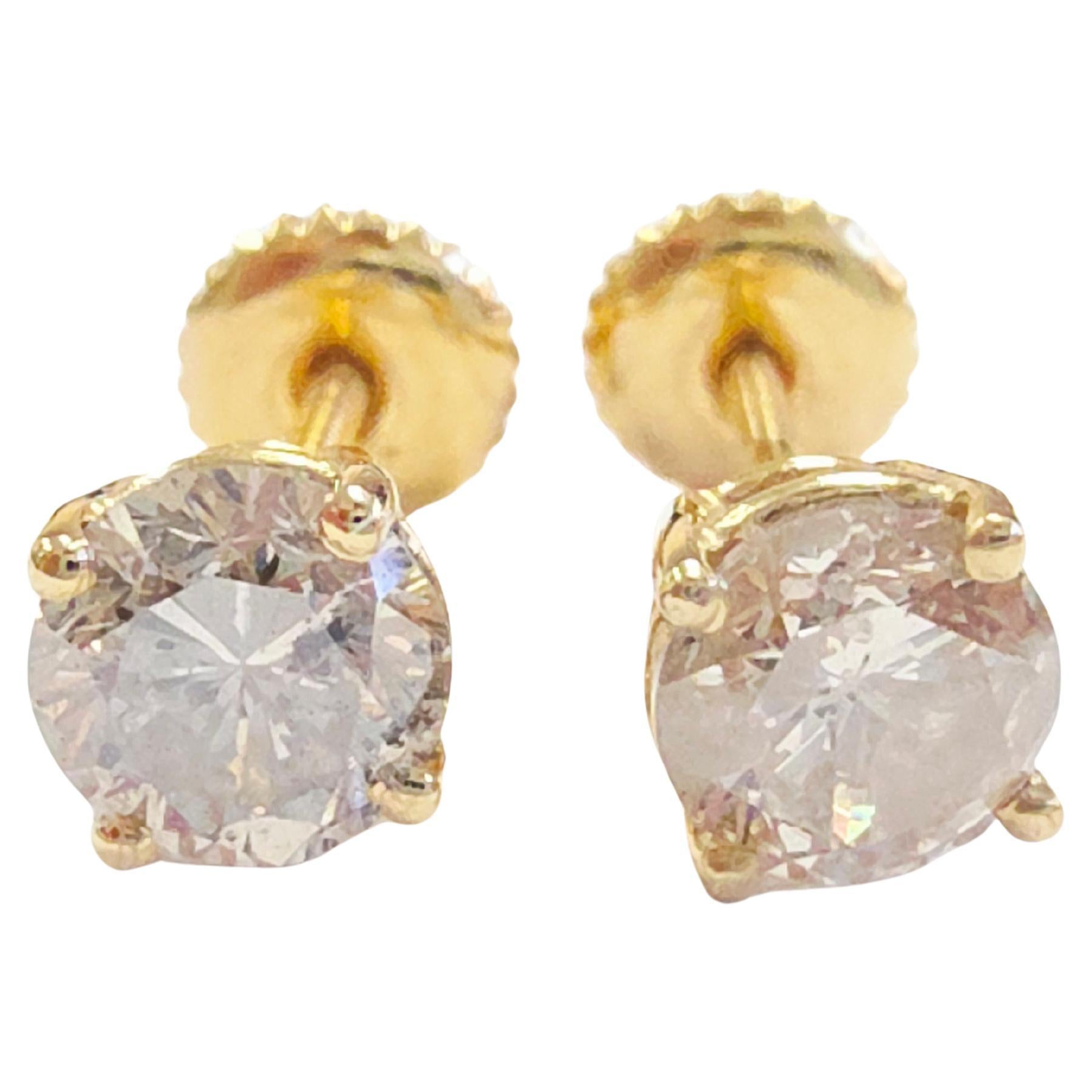 Borchie con diamanti tondi brillanti Nature da 1,26 carati in oro giallo 14 carati