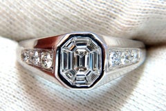 1.26 Carat Natural Cluster Emerald Baguette Diamonds Men’s Ring 18 Karat