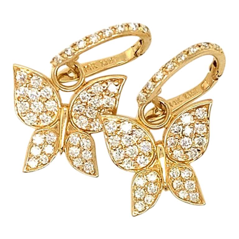 1.26 Carat Natural Diamond Butterfly Earrings G SI 14 Karat Yellow Gold For Sale