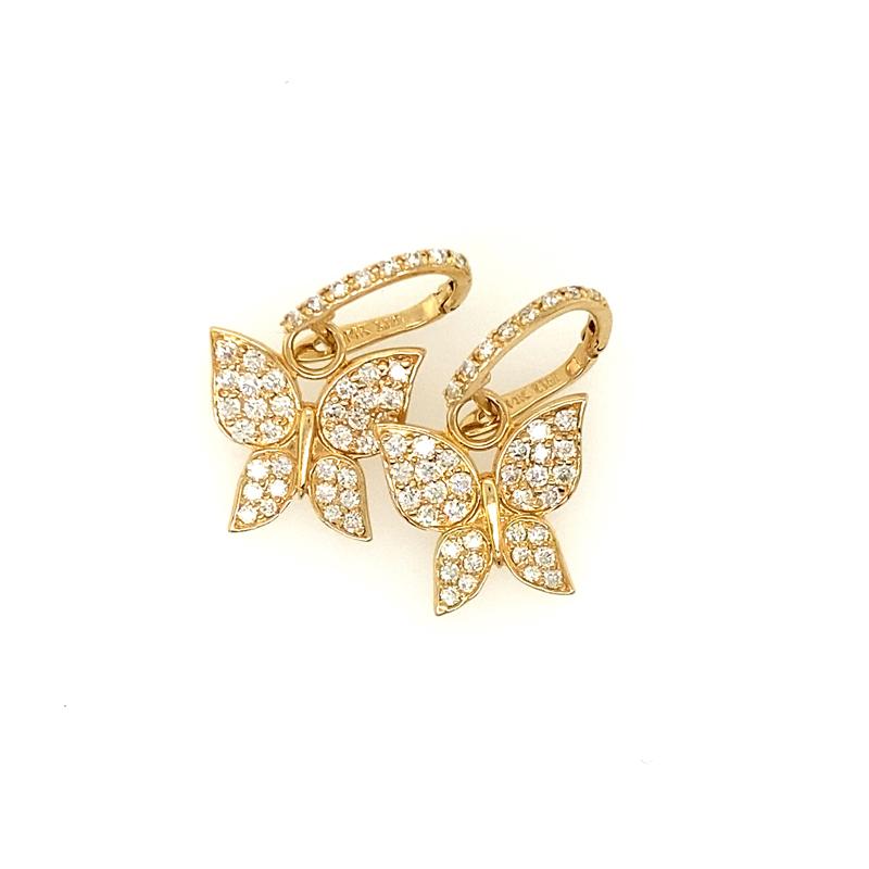 Contemporary 1.26 Carat Natural Diamond Butterfly Earrings G SI 14 Karat Yellow Gold For Sale