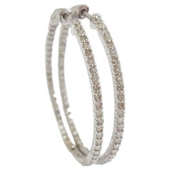 1.25 Carat Natural Diamond Hoop Earrings 14 Karat White Gold