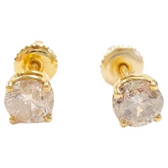 Borchie con diamanti tondi naturali da 1,26 carati in oro giallo 14 carati