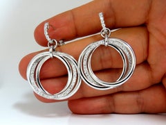 1.26 Carat Natural Round Diamonds Dangle Rolling Rings Earrings 14 Karat Large