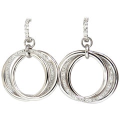 1.26 Carat Natural Round Diamonds Dangle Rolling Rings Earrings 14 Karat Large*