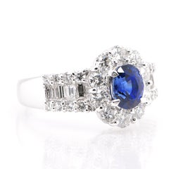 1.26 Carat, Natural Sapphire and Diamond Ring Set in 18K White Gold