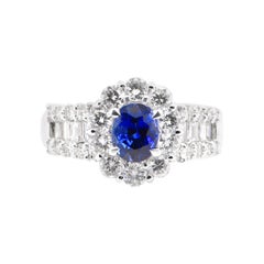 1.26 Carat, Natural Sapphire and Diamond Ring Set in 18K White Gold