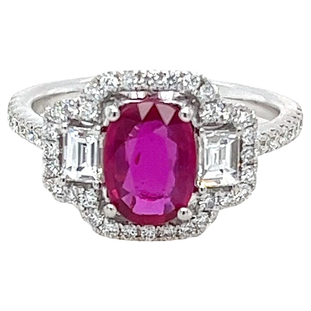 1.26 Carat No Heat Ruby & Diamond Ring in 18 Karat White Gold GIA Certified (Bague de rubis et de diamants sans chaleur en or blanc 18 carats) en vente