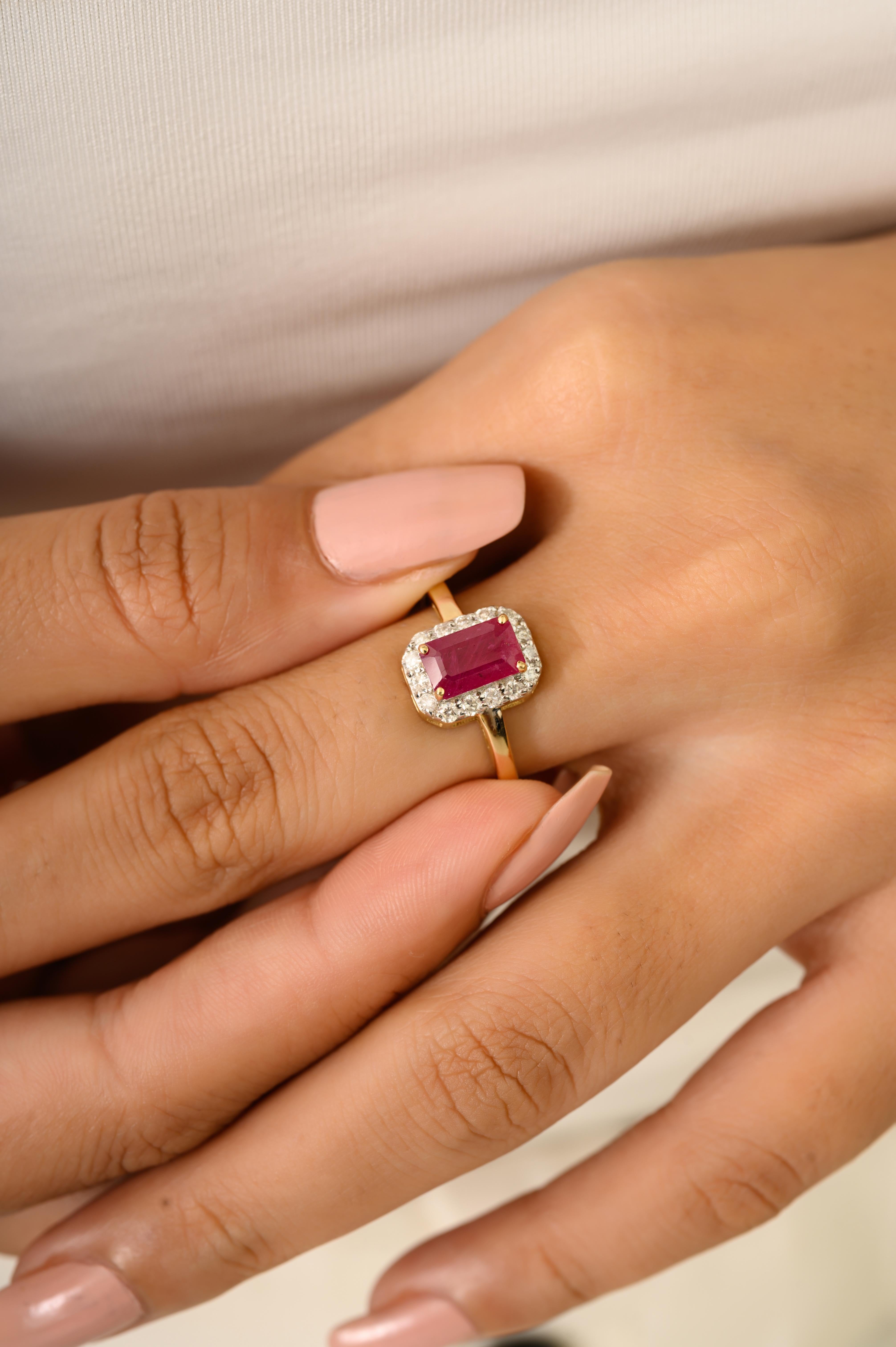in vendita:  Anello di fidanzamento con diamante e rubino ottagonale da 1,26 carati in oro giallo 14k 4