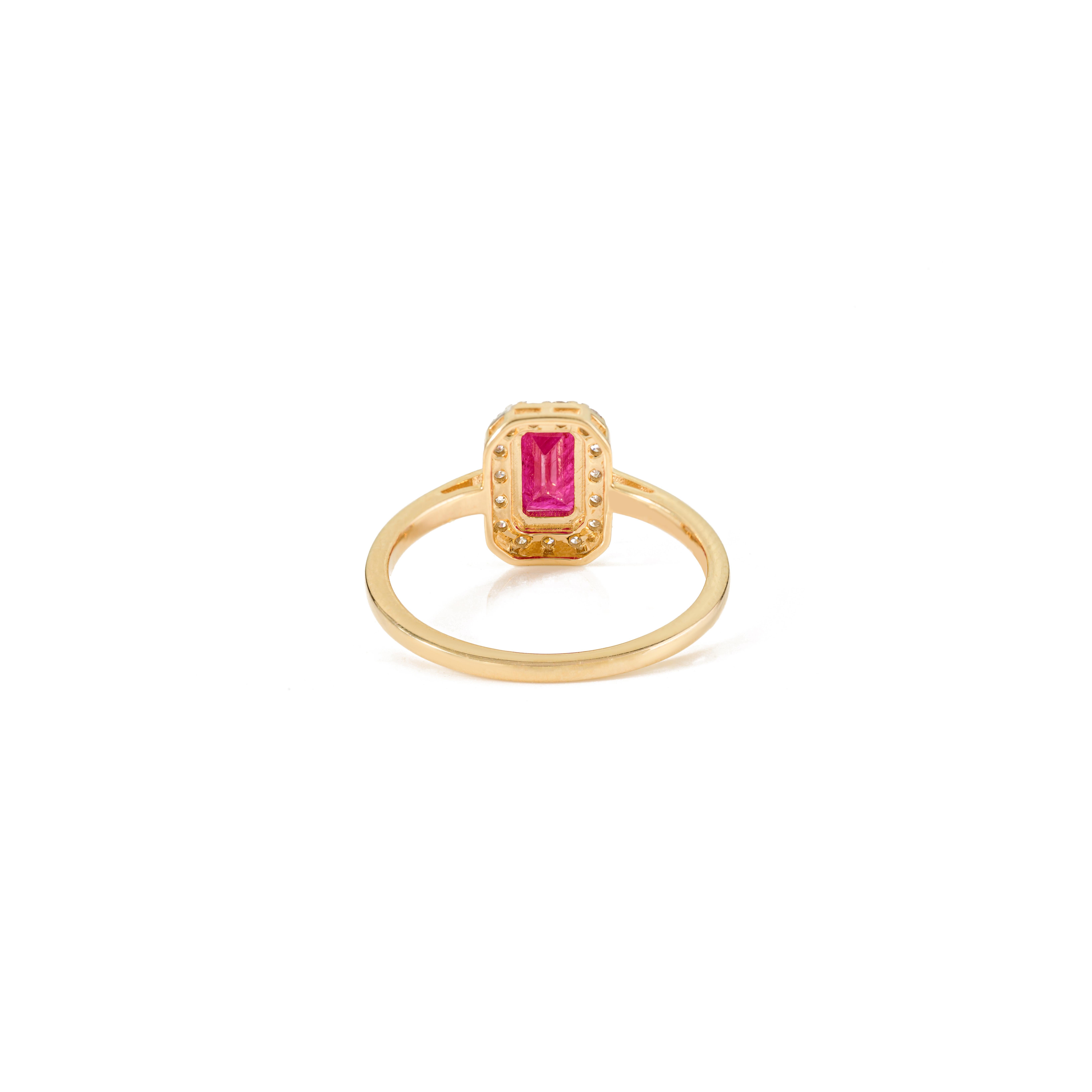 En vente :  Bague de fiançailles en or jaune 14k de 1,26 carat, rubis octogonal et halo de diamants 5