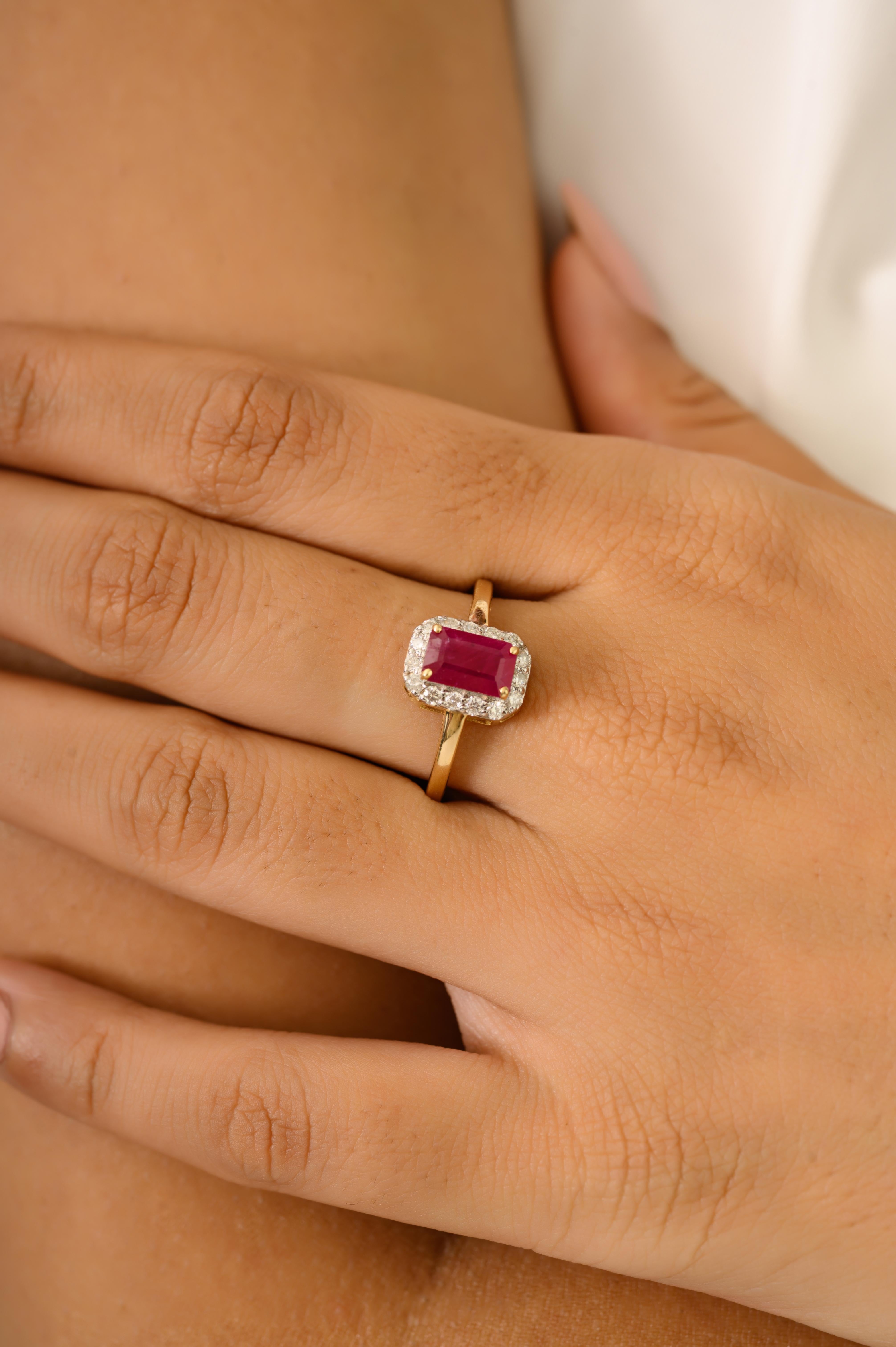 in vendita:  Anello di fidanzamento con diamante e rubino ottagonale da 1,26 carati in oro giallo 14k 7