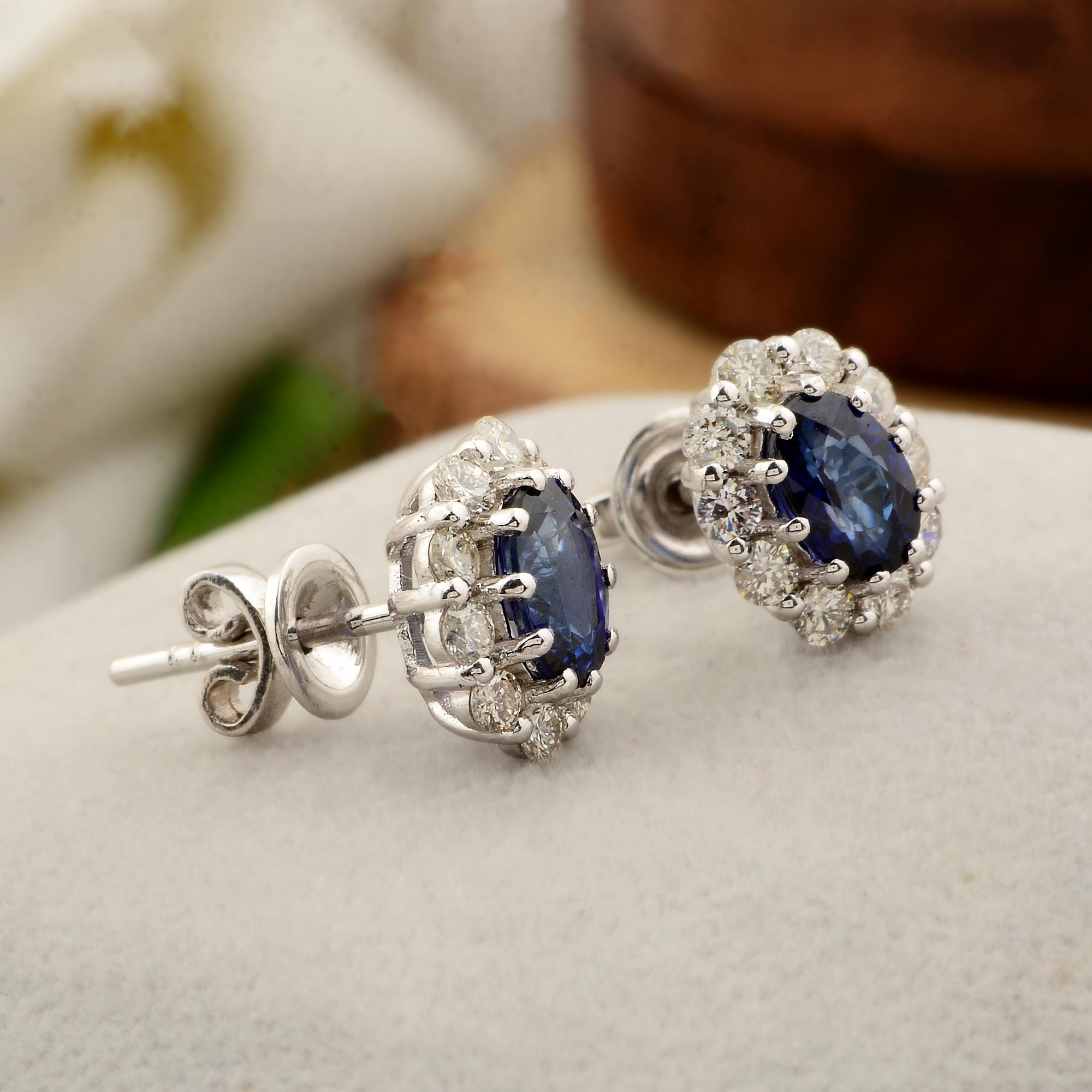 Pendientes Zafiro Azul Ovalado 1,26 Quilates Diamante SI/H 0,60 Quilates Oro Blanco 18k Moderno en venta