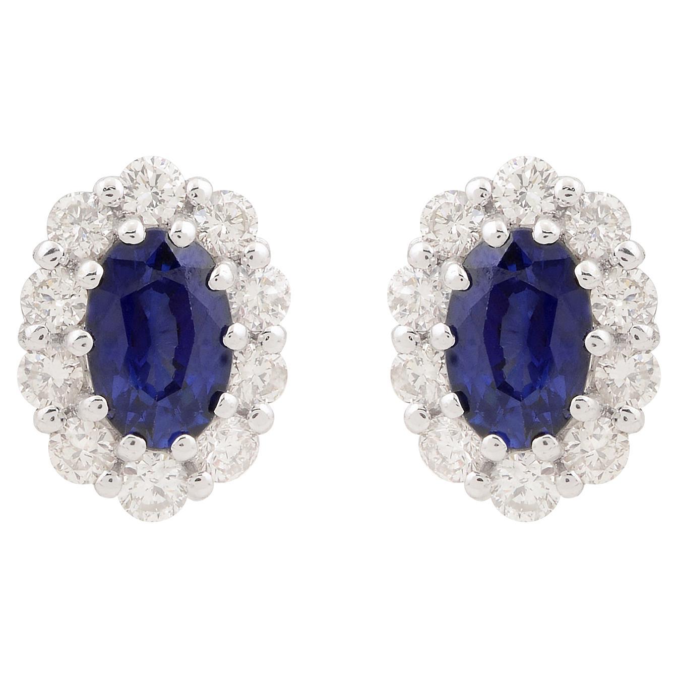 Pendientes Zafiro Azul Ovalado 1,26 Quilates Diamante SI/H 0,60 Quilates Oro Blanco 18k en venta