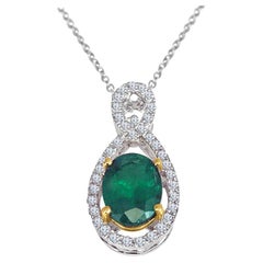 1.26 Carat Oval Cut Emerald and 0.22 Ct Natural Diamond Pendant in 18k ref1986