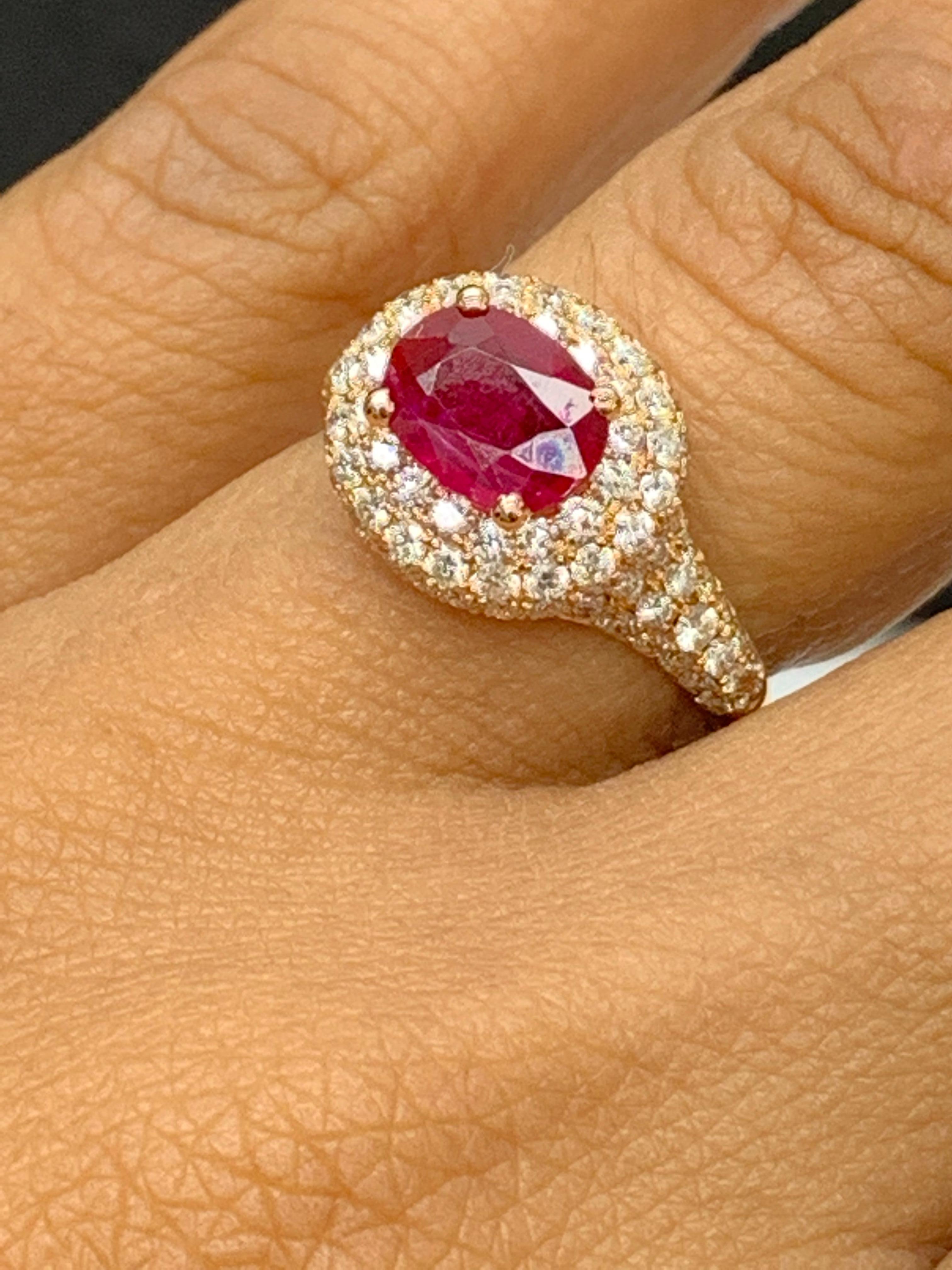 1.26 Carat Oval Cut Ruby and Diamond Fashion Ring in 18K Rose Gold For Sale 8